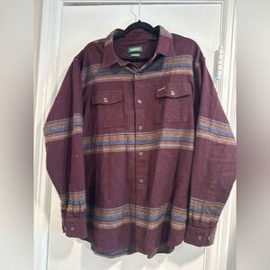 NWOT Orvis Men's Fairbanks Sz:XL Maroon Striped Calico Basin Cotton Button Up.